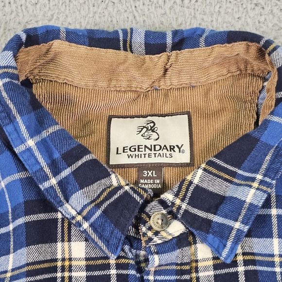 Legendary Whitetails Shirt Mens 3XL Blue Plaid Flannel Button Up Collar - Picture 7 of 12